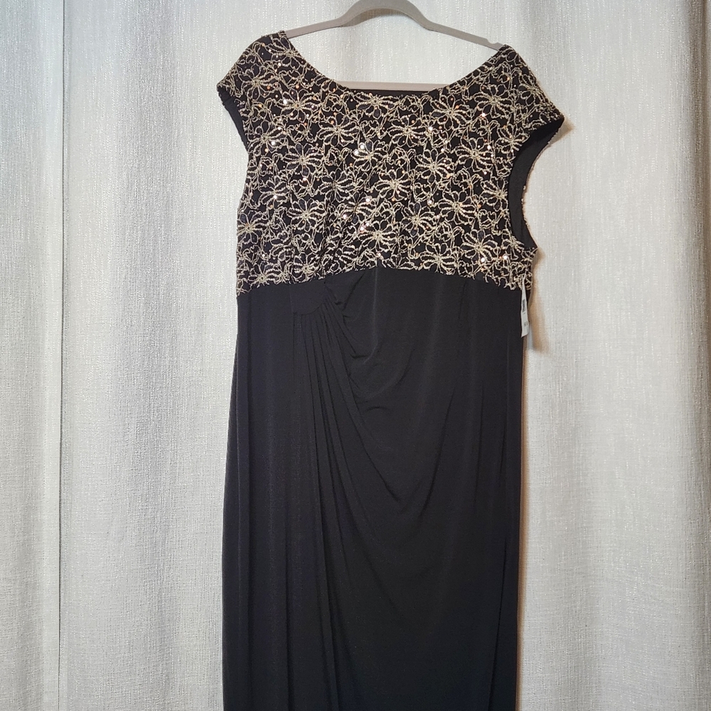 Connected Apparel New Womens Sequined Lace Sheath Dress Black Gold New Tags 20W